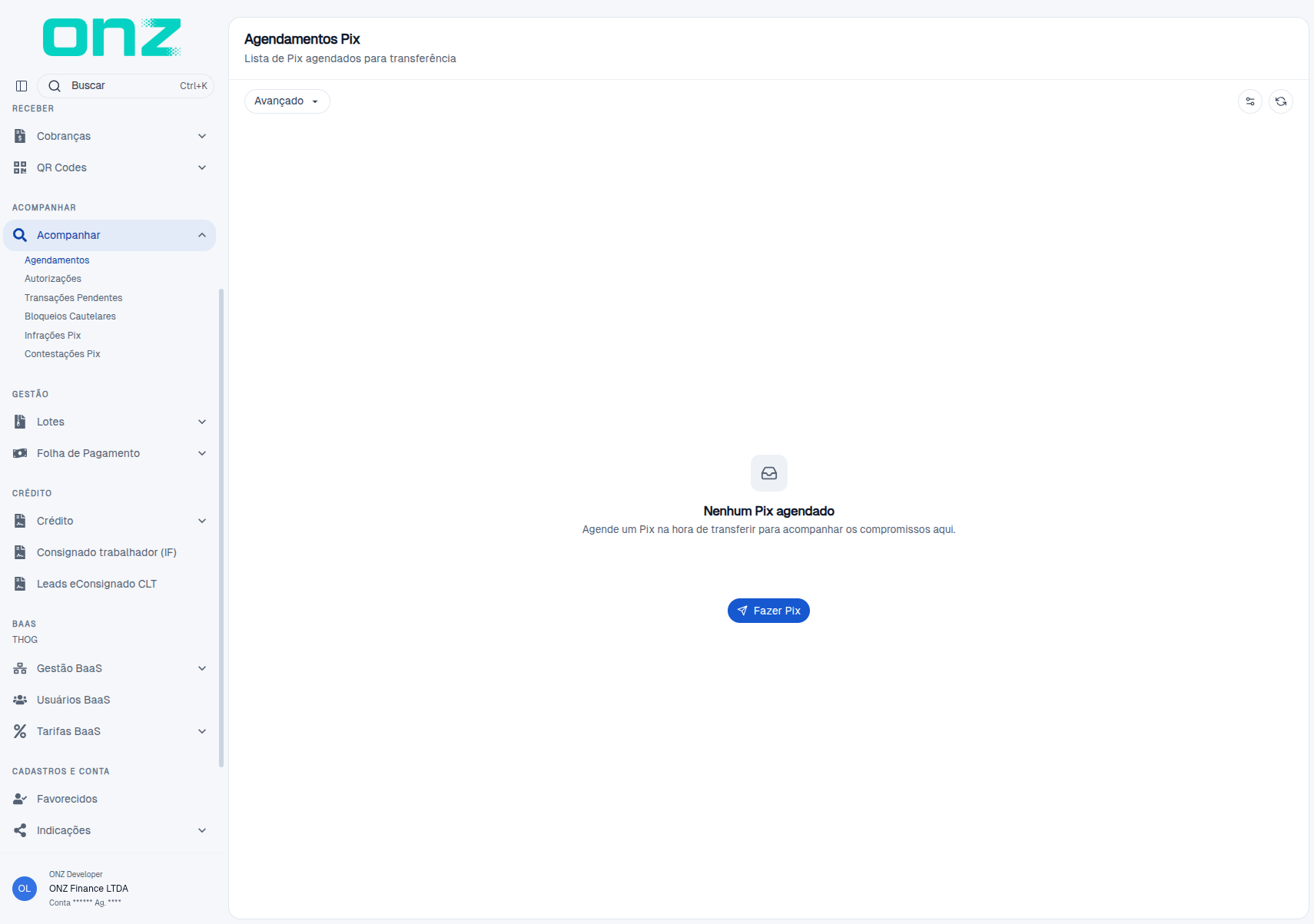 Menu ACOMPANHAR aberto com as seis opções