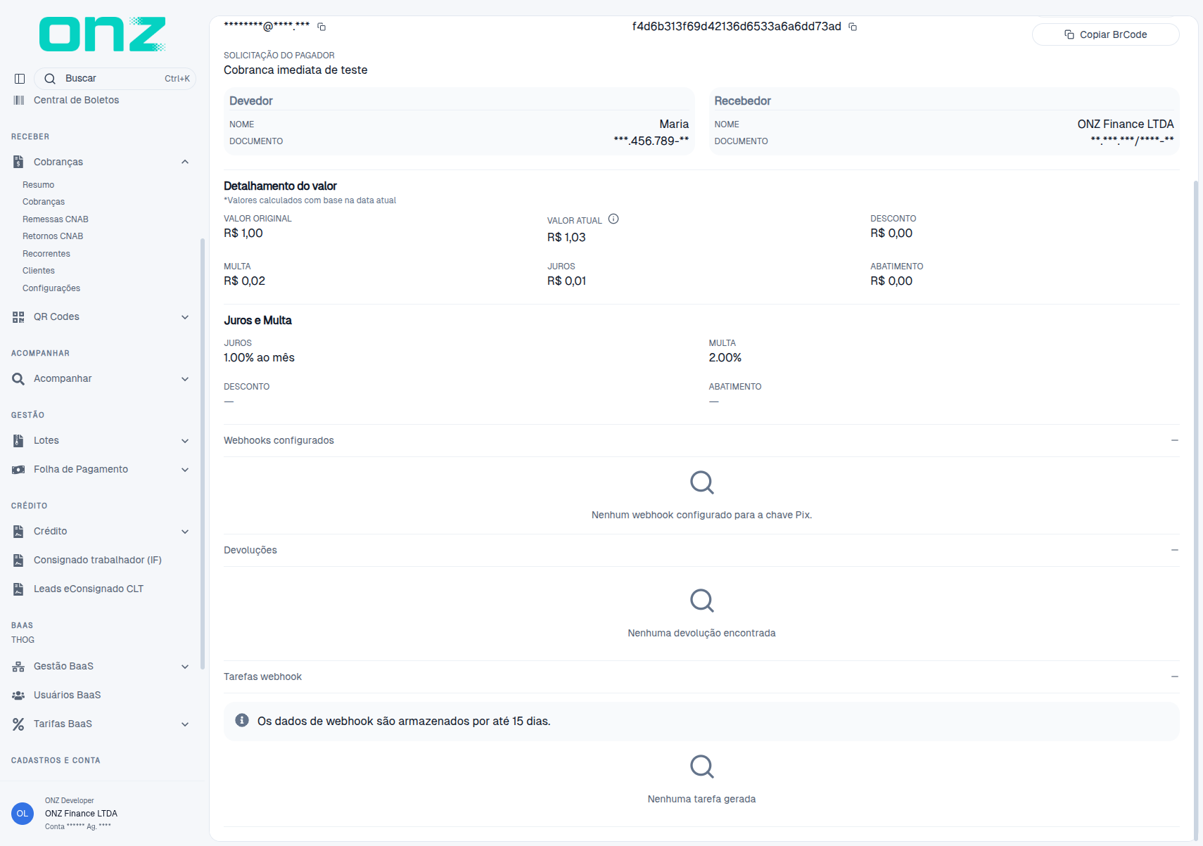 Seção Tarefas webhook