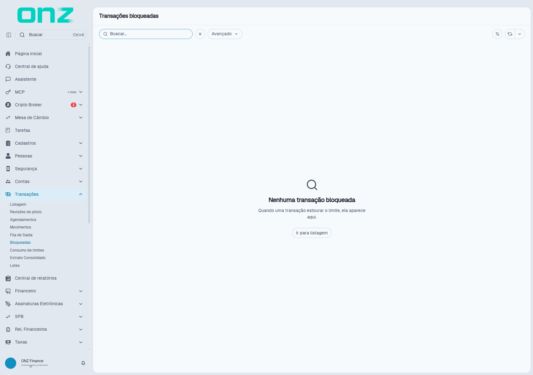 Transações bloqueadas