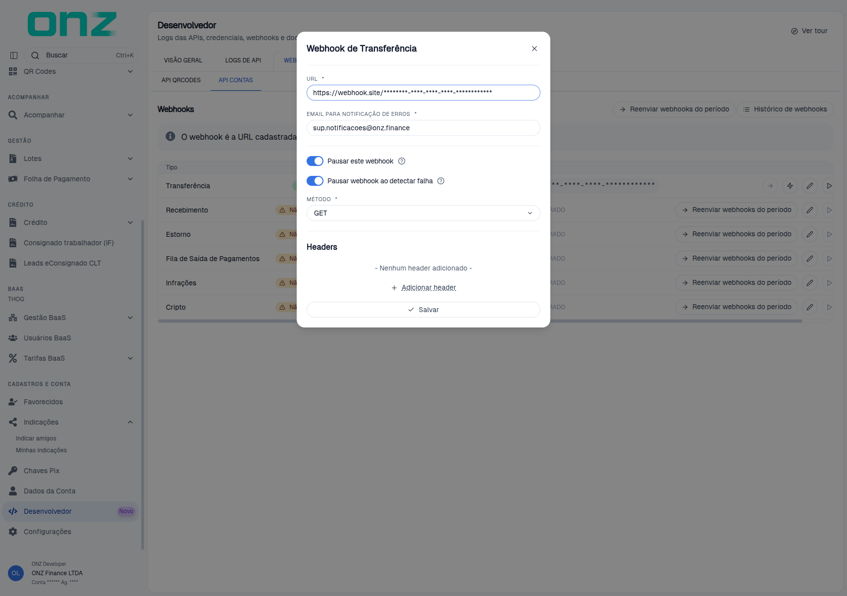 Editar o webhook de um tipo de evento