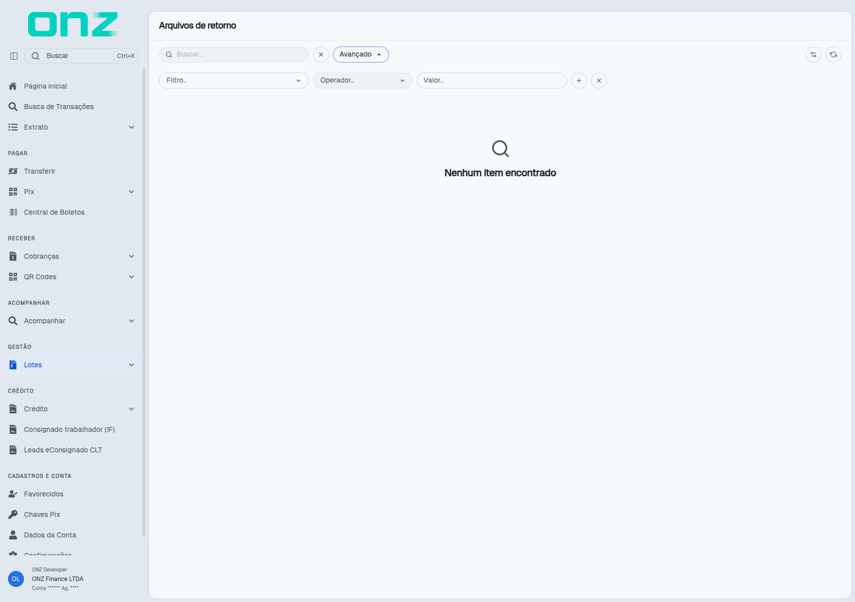 Filtros avançados da listagem de arquivos de retorno