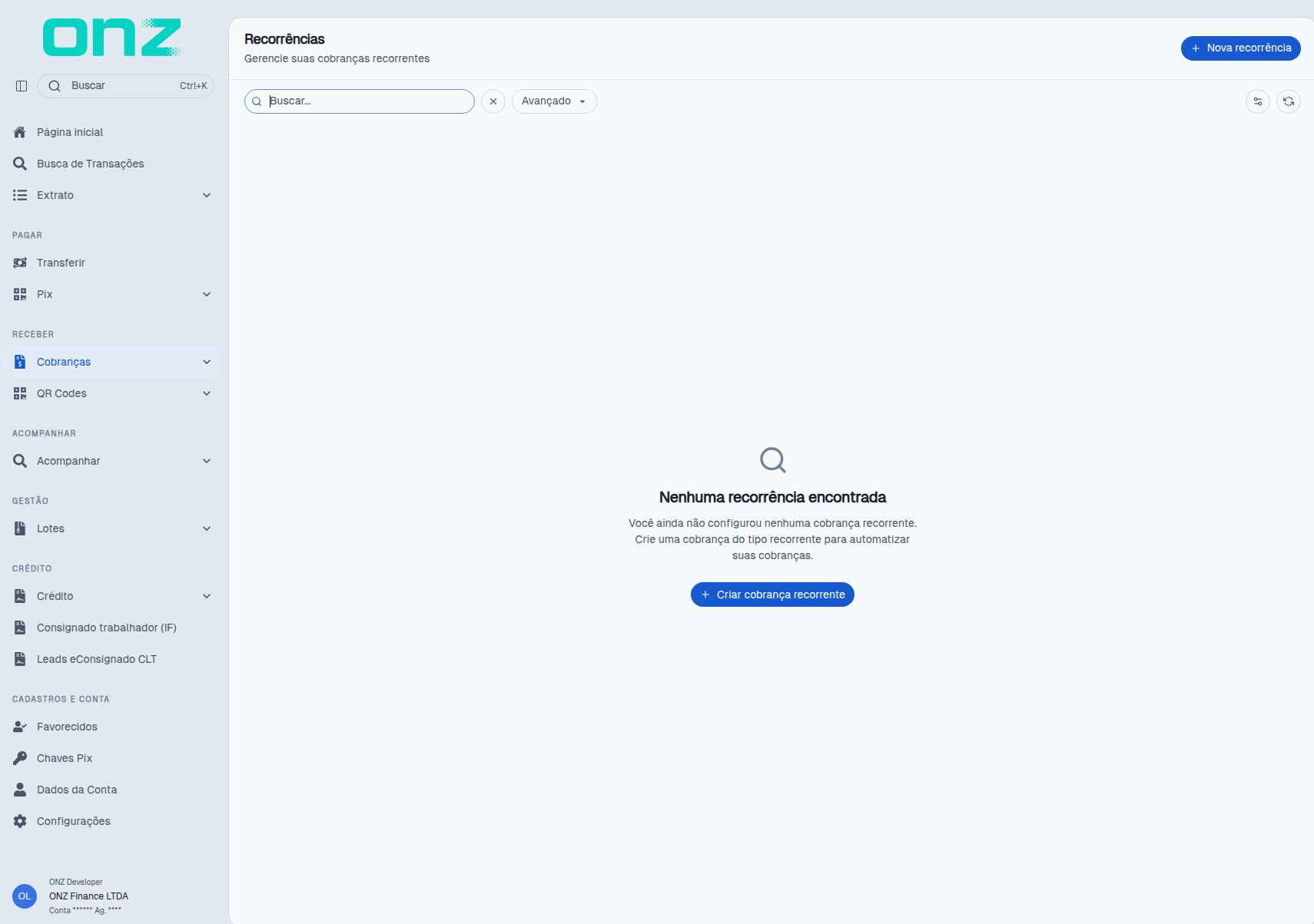 Tela Recorrentes, sem nenhuma série configurada