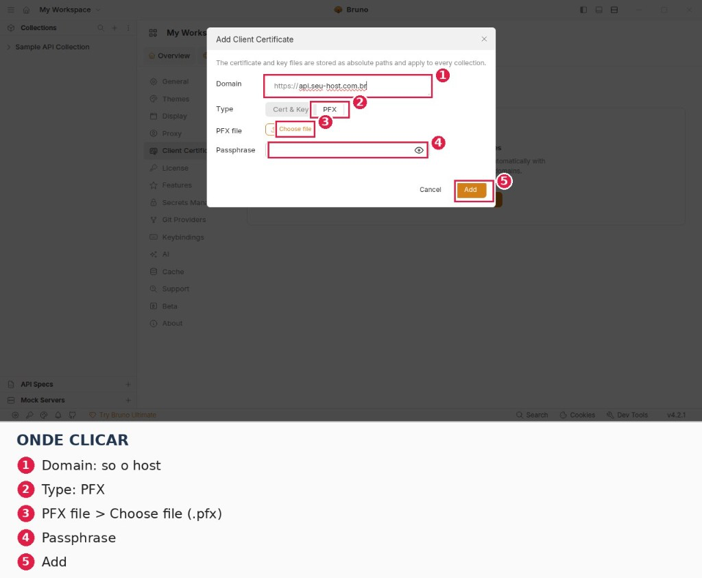 Bruno: Add Client Certificate no modo PFX